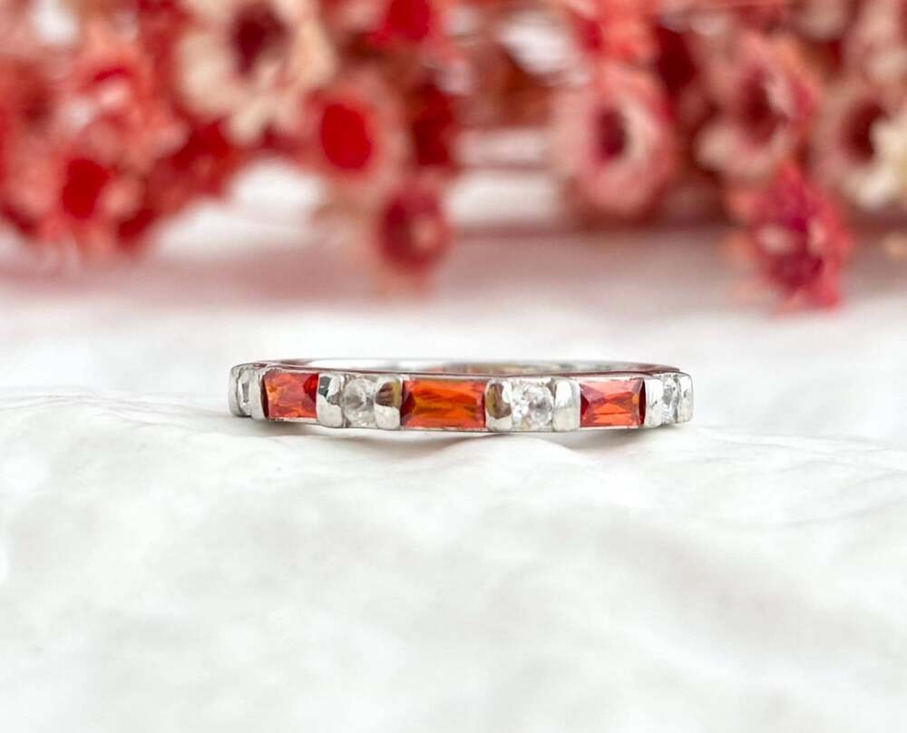 Tourmaline Baguette Cut Gemstone Lined Sterling Silver 925 Vintage Ring sz 7.25
